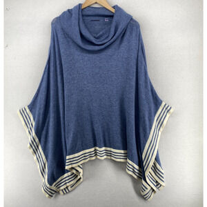 CULLEN Poncho Sweater Womens OS Cashmere Cape Cowl Neck Shawl Oversized Blue